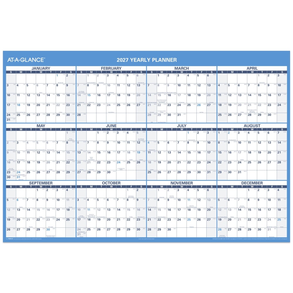 AT-A-GLANCE 2027 Horizontal Reversible Erasable Yearly Wall Calendar, Extra Large, 48in x 32in