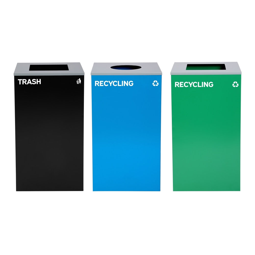 Alpine Industries Stainless-Steel Open Top Recycling And Trash Can Set, 29 Gallons Black/Blue/Green - ALP4450-BLK-KIT35