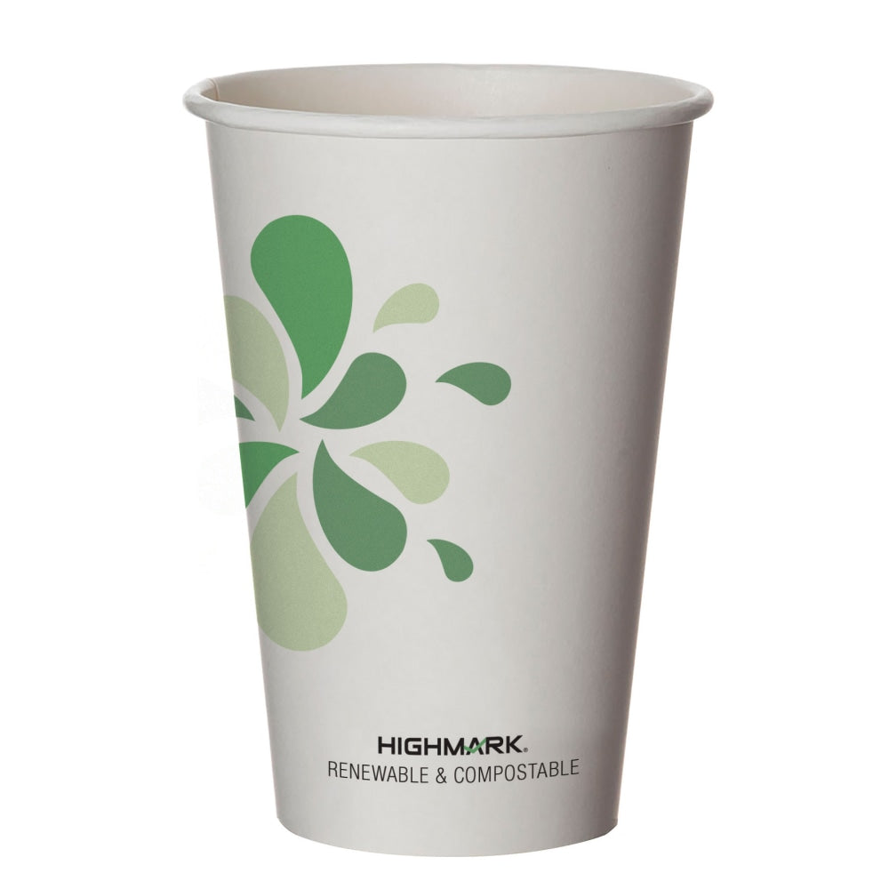 Highmark Compostable Hot Drink Cups, 16 Oz, White/Green/Black, Pack Of 50
