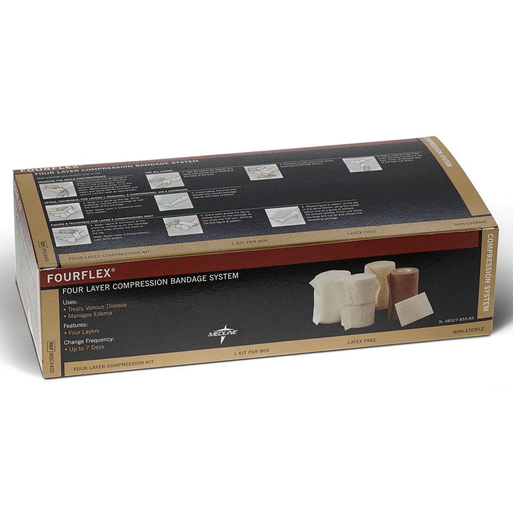 Medline Fourflex 4-Layer Bandage System Kit, Brown/Cream/White