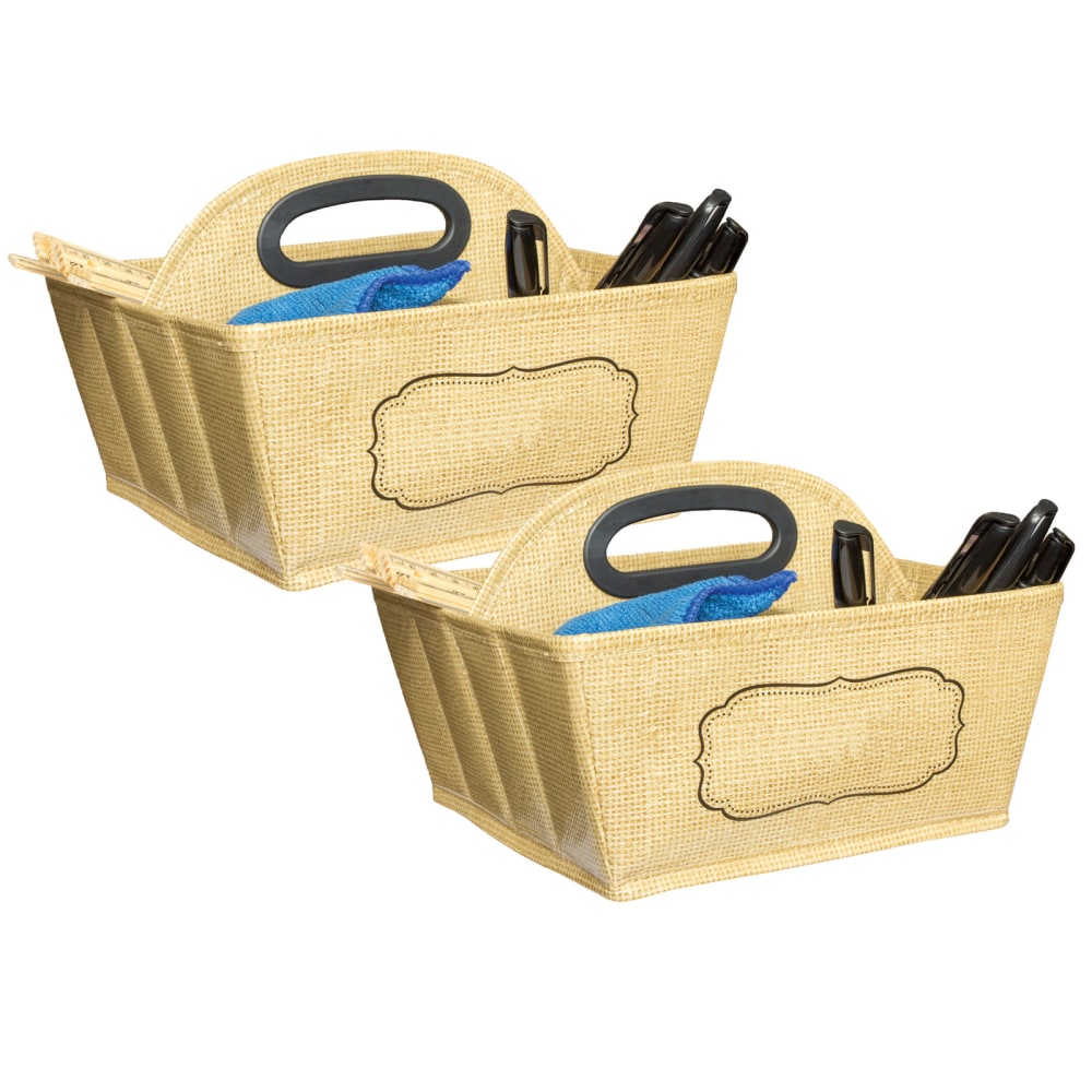 Teacher Created Resources Burlap Design Storage Caddies, 6inH x 9inW x 9inD, Brown, Pack Of 2 Caddies
