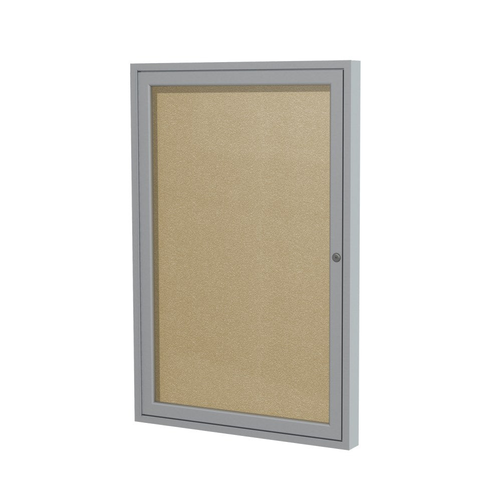 Ghent 1 Door Enclosed Vinyl Bulletin Board, Satin Aluminum Frame, 36inH x 36inW, Caramel