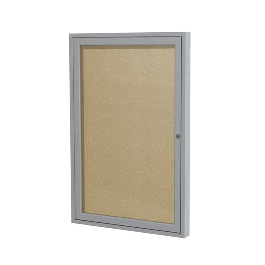 Ghent 1 Door Enclosed Vinyl Bulletin Board, Satin Aluminum Frame, 36inH x 36inW, Caramel