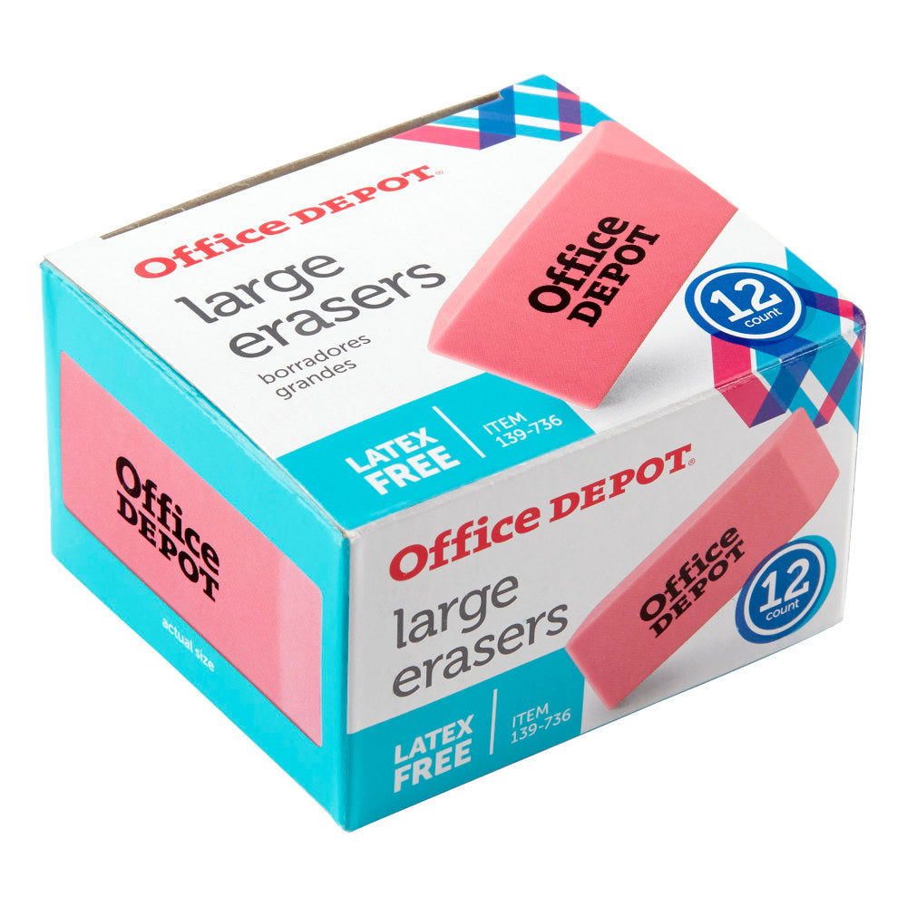 Office Depot Brand Pink Bevel Erasers, Large, Pack Of 12