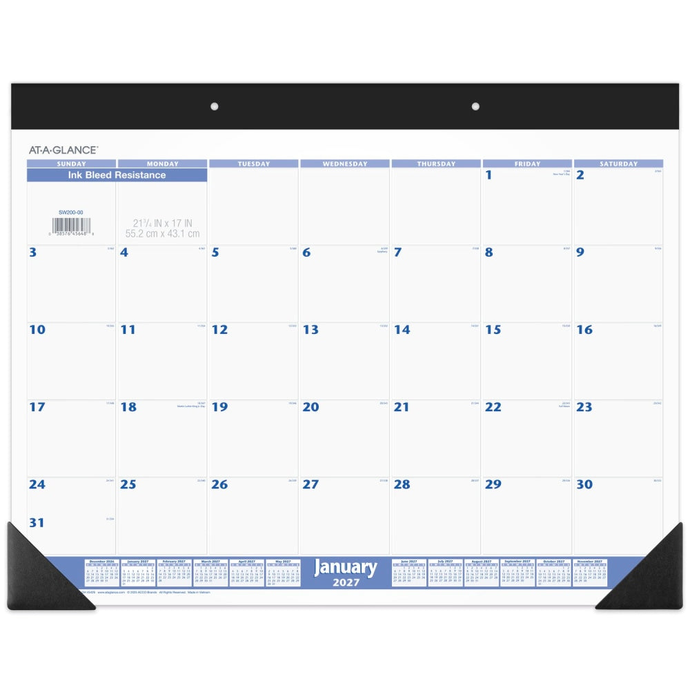 AT-A-GLANCE 2027 Monthly Desk Pad Calendar, Blue and Gray, Standard, 21 3/4in x 17in