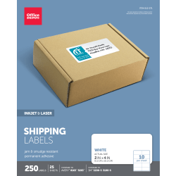 Office Depot Brand Inkjet/Laser Shipping Labels, Rectangle, 2in x 4in, White, Pack Of 250