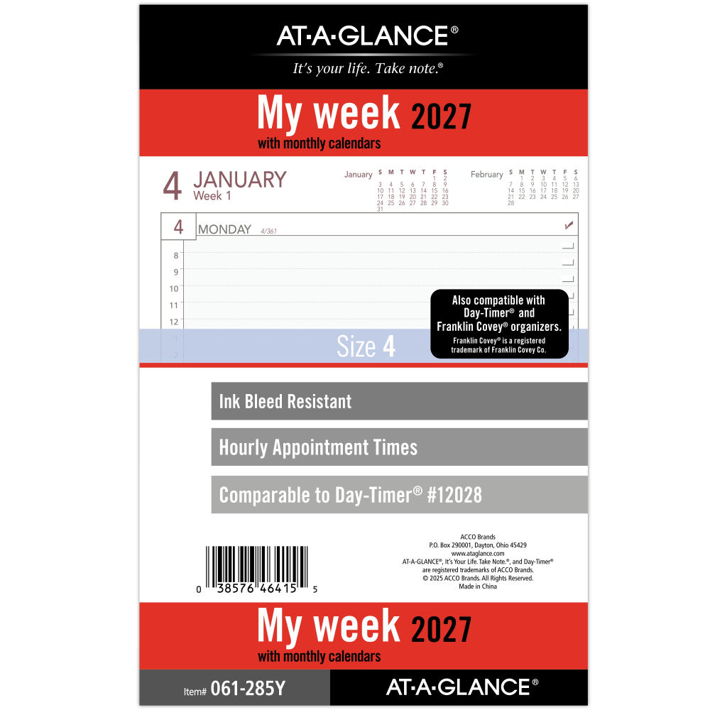 AT-A-GLANCE 2027 Weekly Planner Refill, Loose-Leaf, Desk Size, 5 1/2in x 8 1/2in