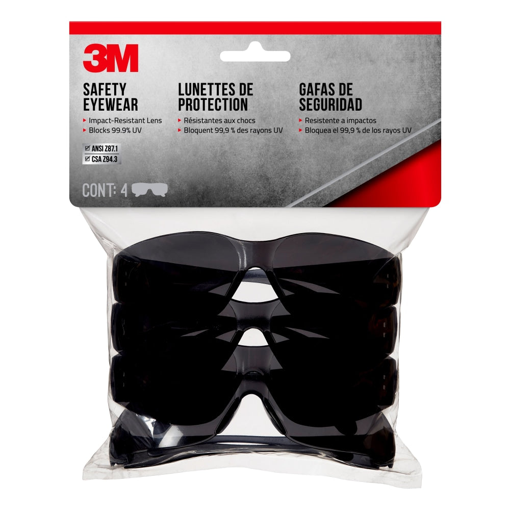 3M Safety Eyewear Anti-Scratch, 4 Pack of Safety Glasses, Gray, Gray Lens