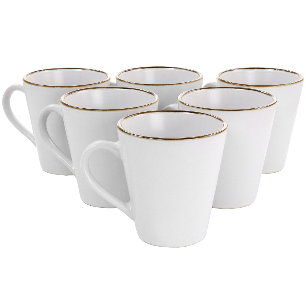 Elama Arthur 6-Piece Stoneware Mug Set, Matte White/Gold