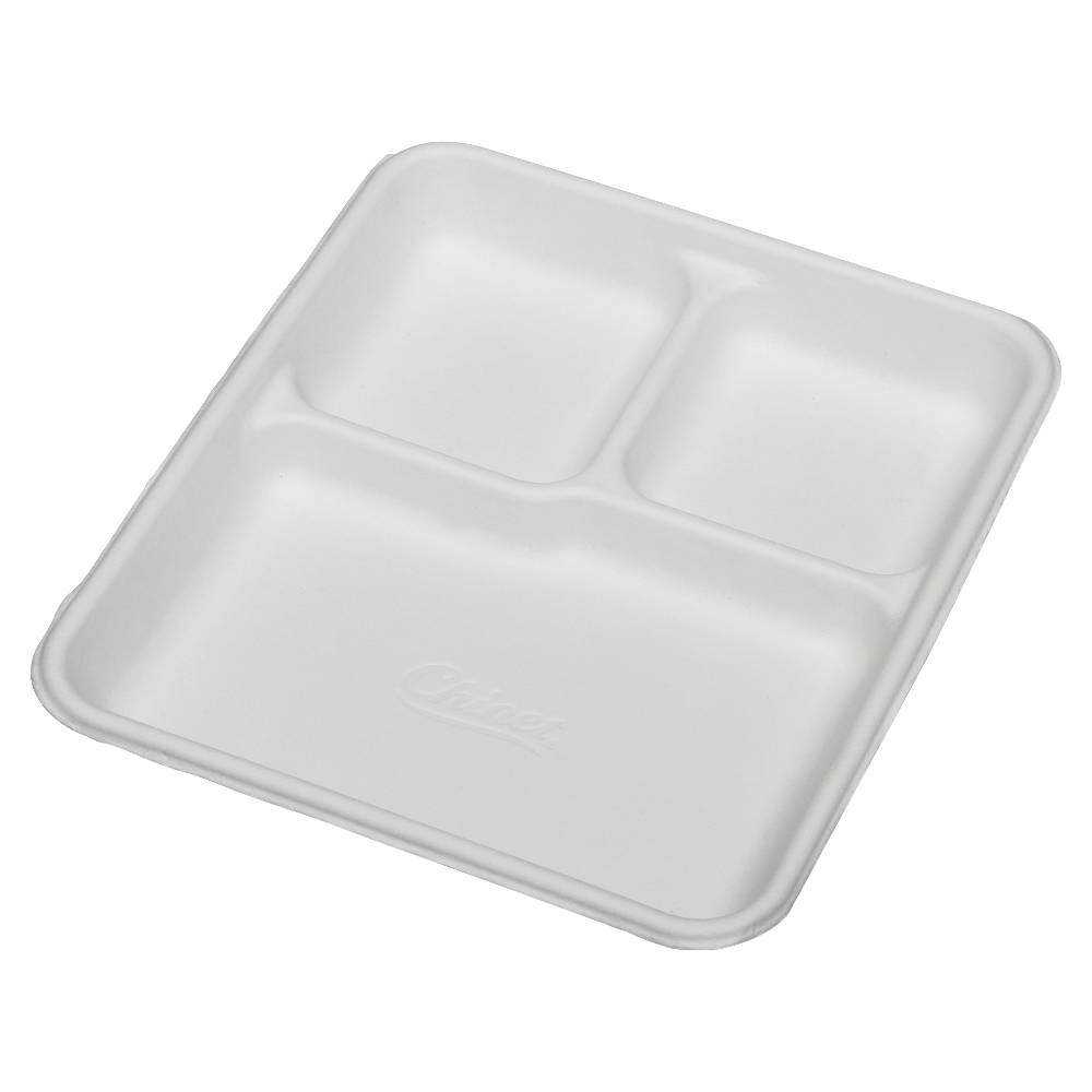 SKILCRAFT 3-Compartment Disposable Plates, 8in x 10in, 100% Recycled, White, Carton Of 500 (AbilityOne 7350-00-926-9233)
