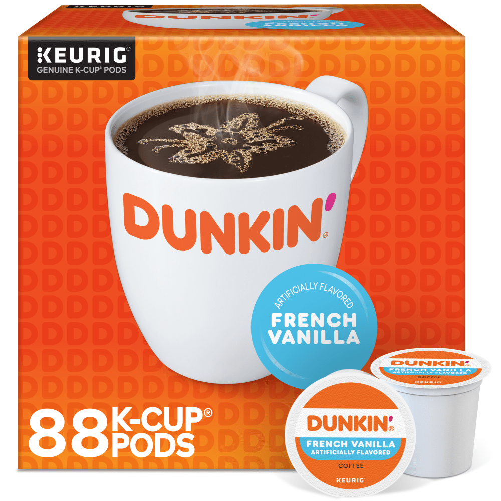 Dunkin Donuts French Vanilla Keurig Single Serve K-Cup Pods, Light Roast, 22 Pods Per Pack, Case Of 4 Packs