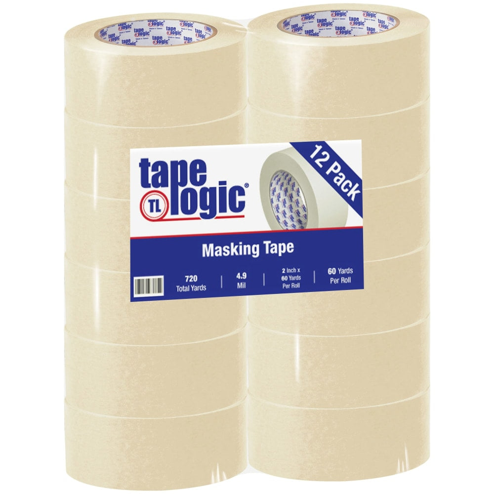 Tape Logic 2200 Masking Tape, 3in Core, 2in x 180ft, Natural, Case Of 12