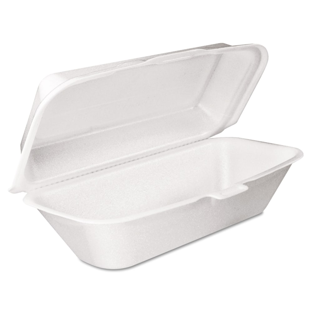 Dart Foam Hinged-Lid Containers, Hoagie, 3-5/16inH x 5-5/16inW x 9-13/16inD, White, 125 Containers Per Bag, Carton Of 4 Bags