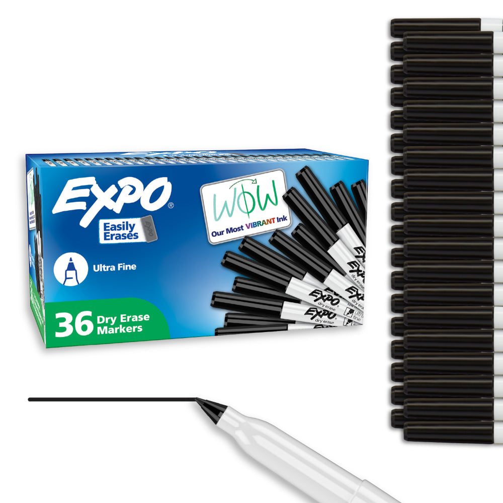 EXPO Dry Erase Markers, Low Odor Ink, Black, Ultra Fine Tip, 36 Count