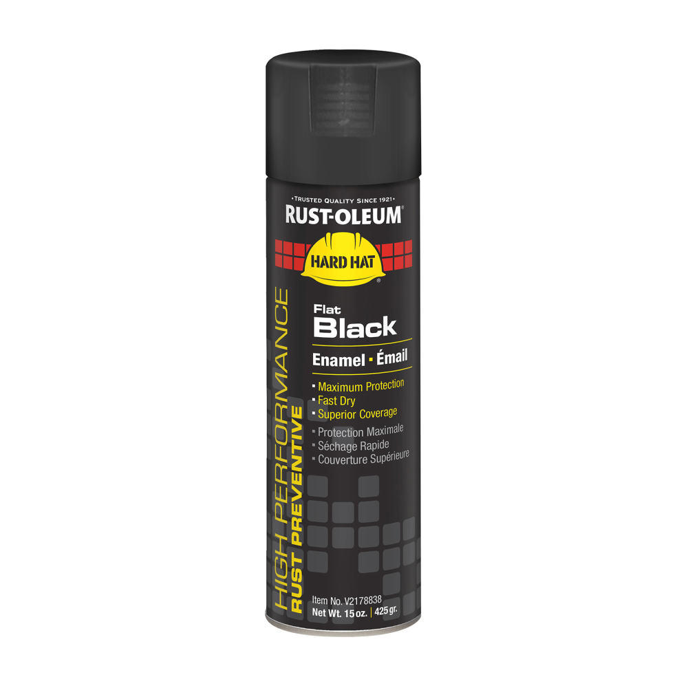Rust-Oleum Hard Hat High Performance V2100 System Rust Preventive Enamel Spray Paint, 15 Oz, Flat Black, Case Of 6 Cans