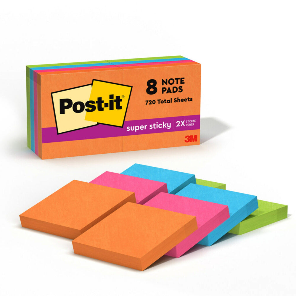 Post-it Super Sticky Notes, 1.88 x 1.88 in, 8 Mini Sticky Note Pads, 90 Sheets/Pad, 2X the Sticking Power, School and Office Supplies, Energy Boost