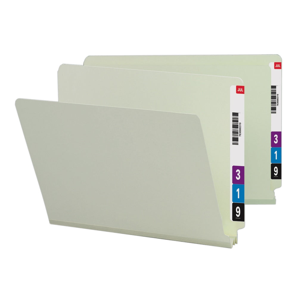 Smead Extra-Strength Pressboard End-Tab Folders, Straight Cut, Letter Size, 100% Recycled, Gray/Green, Pack Of 25