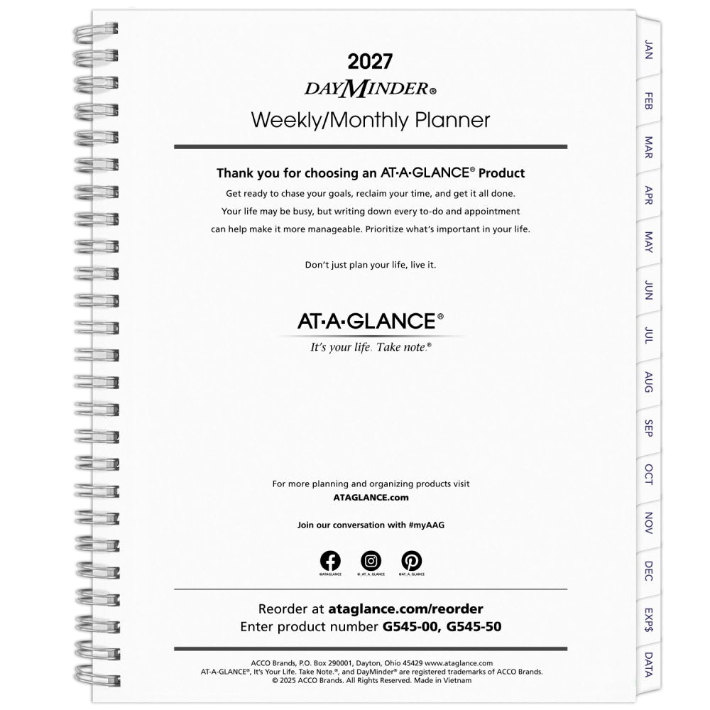 AT-A-GLANCE DayMinder Executive 2027 Weekly Monthly Refill for G545, Medium, 7in x 8 3/4in