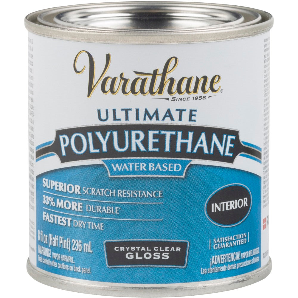 Varathane Ultimate Water-Based Polyurethane, 8 Oz, Crystal Clear Gloss, Pack Of 4 Cans