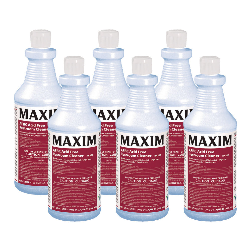 Maxim AFBC Acid-Free Restroom Cleaner, Safe-to-Ship, Fresh Scent, 32 oz Bottle, 6/Carton