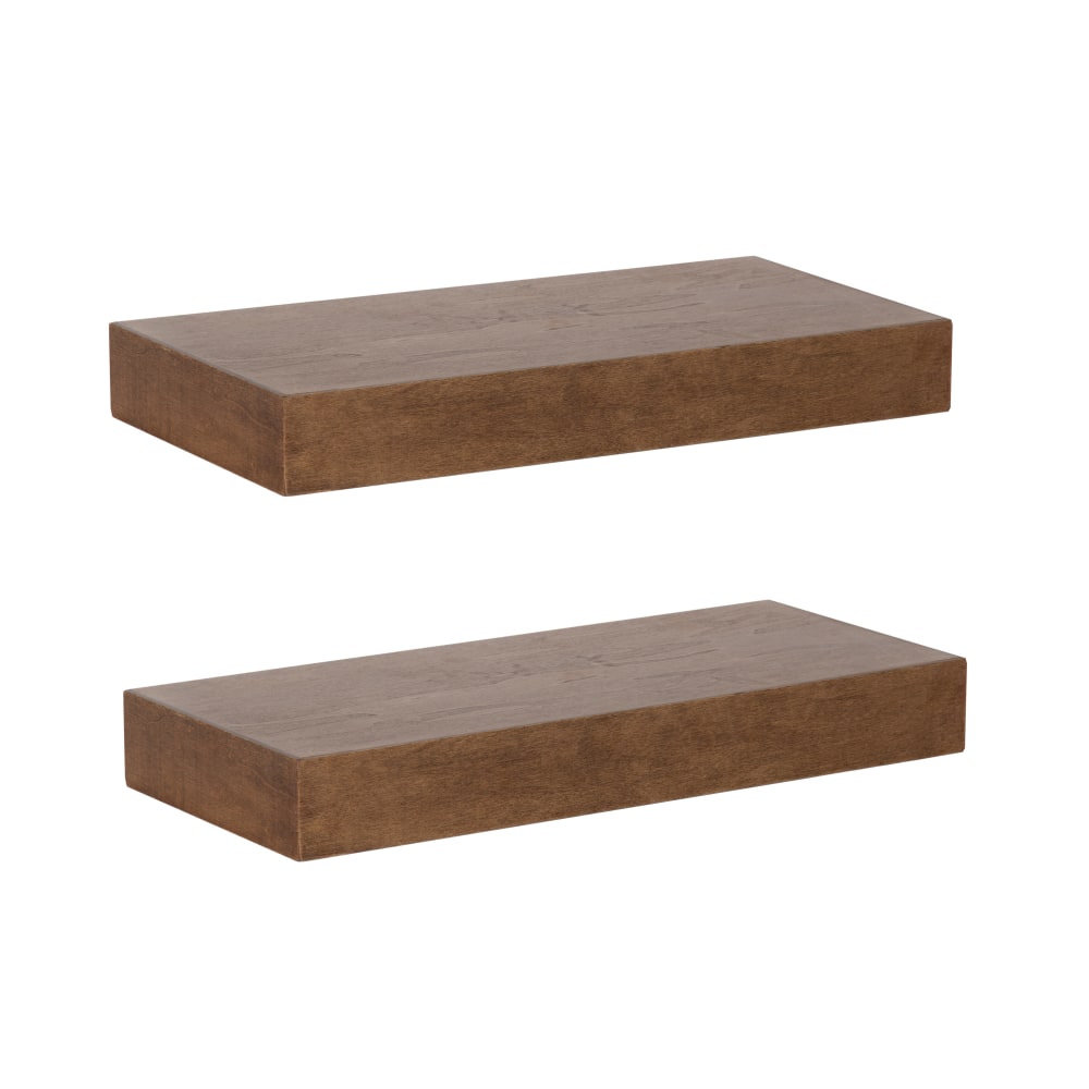 Kate and Laurel Havlock Wood Shelf Set, 2-1/4inH x 18inW x 8inD, Rustic Brown