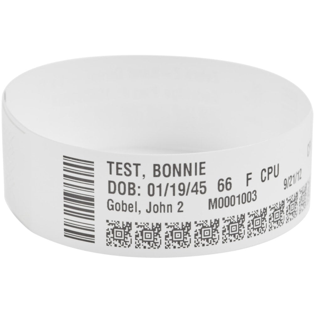 Zebra Wristband Polypropylene 1 x 11in Direct Thermal Zebra Z-Band Direct HC100 - 1in Width x 11in Length - 200/Roll - 1200 / Case - White, White