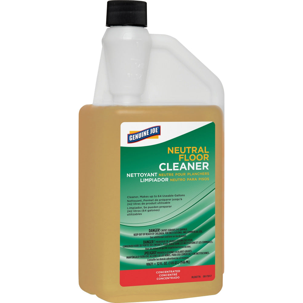 Genuine Joe Neutral Floor Cleaner - For Multi Surface - Concentrate - 32 fl oz (1 quart) - Recommended For: Dirt Remover - pH Neutral - Yellow - 99671