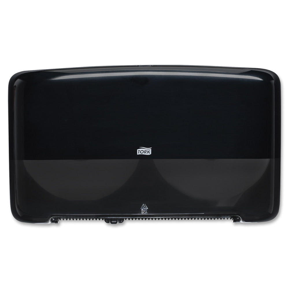 Tork Twin Mini Plastic Jumbo Toilet Paper Roll Dispenser, Black