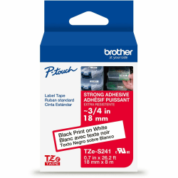 TZES241G - Brother P-Touch TZeS241, Strong Adhesive, Laminated, 0.7 in x 26.2 ft (18mm x 8m), Black on White Label Tape