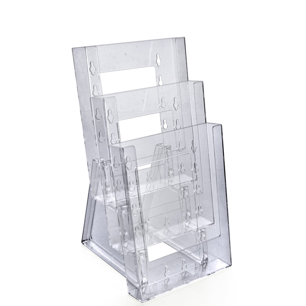 Azar Displays Tiered Modular 3-Pocket Crystal Styrene Brochure Holders, 11 3/4inH x 6 1/4inW x 7inD, Clear, Pack Of 2