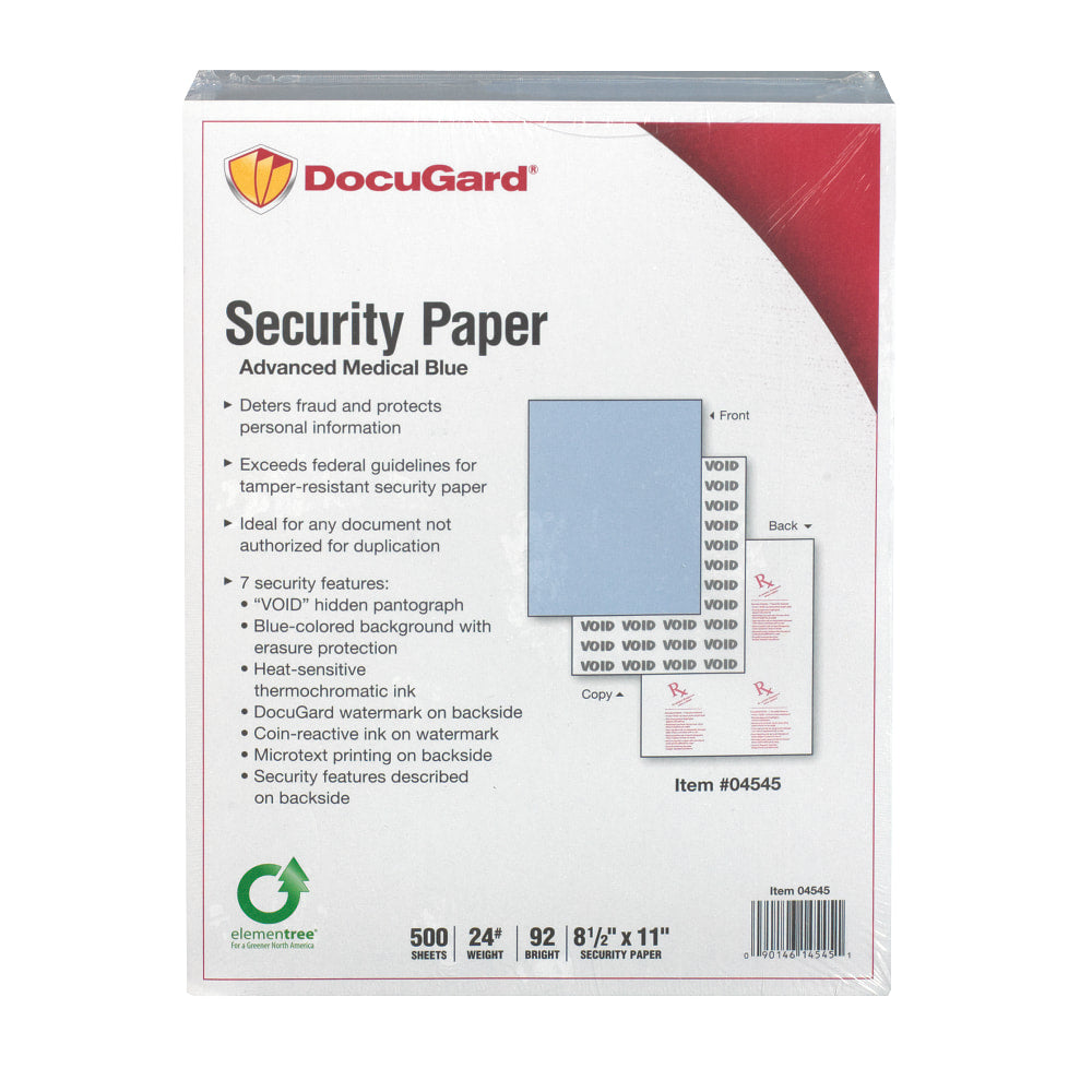 DocuGard Advanced Medical Security Paper - Letter - 8 1/2inx11in - 24 lb Basis Weight - Tamper Resistant, Watermarked, CMS Approved - Blue - 500/Ream