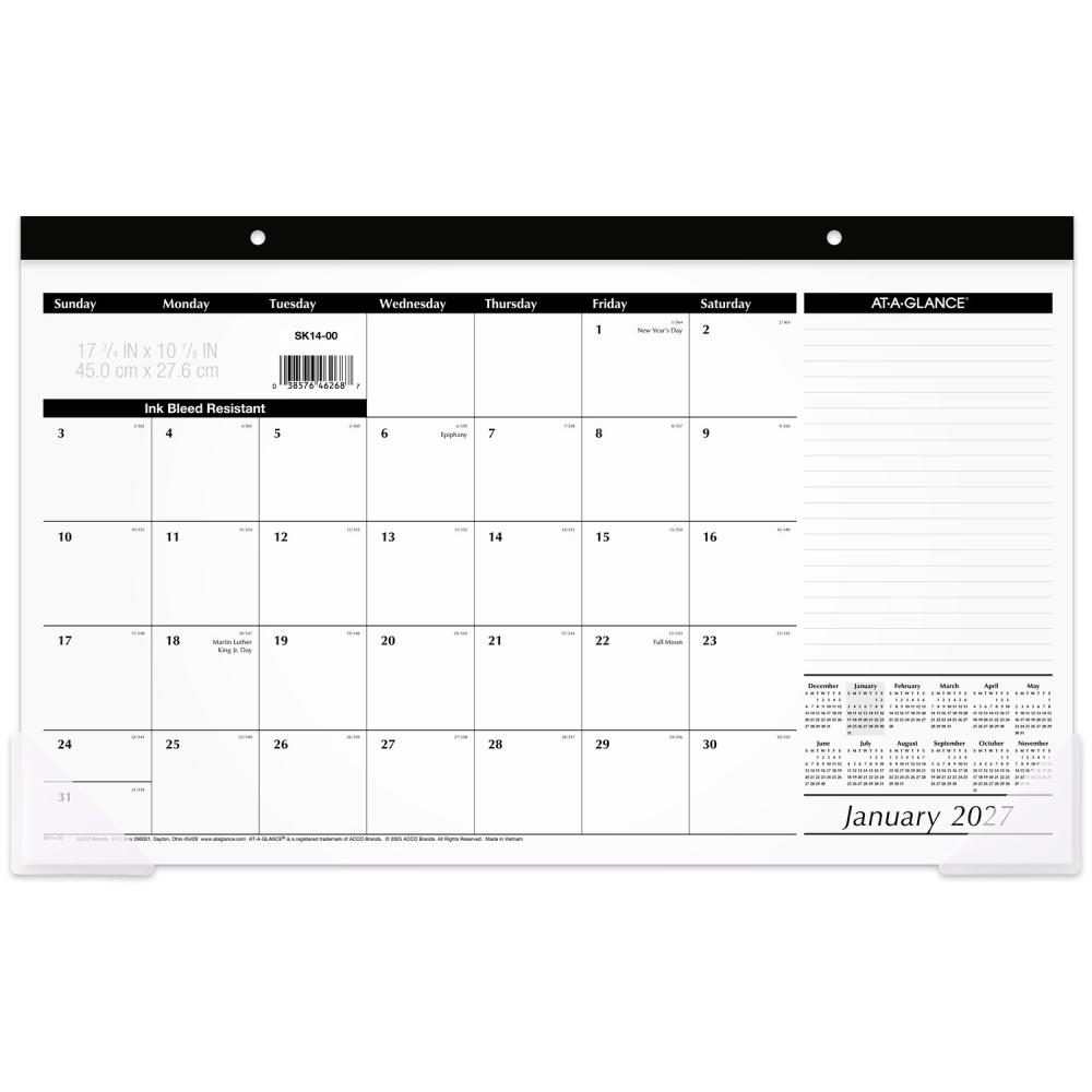 AT-A-GLANCE 2027 Monthly Desk Pad Calendar, Compact, 17 3/4in x 11in