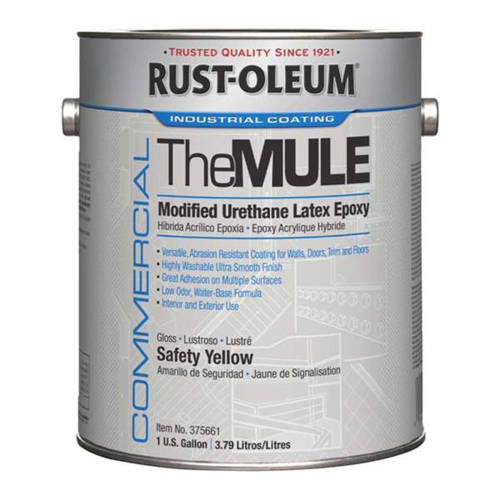 Rust-Oleum The MULE Modified Urethane Latex Epoxy Paint Cans, 1 Gallon, Safety Yellow Gloss, Pack Of 2 Paint Cans