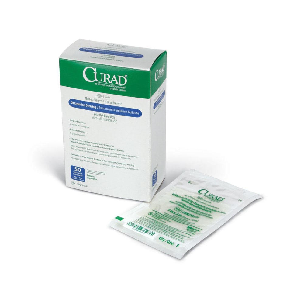 CURAD Sterile Oil Emulsion Non-Adherent Gauze, 3in x 3in, White, Pack Of 600