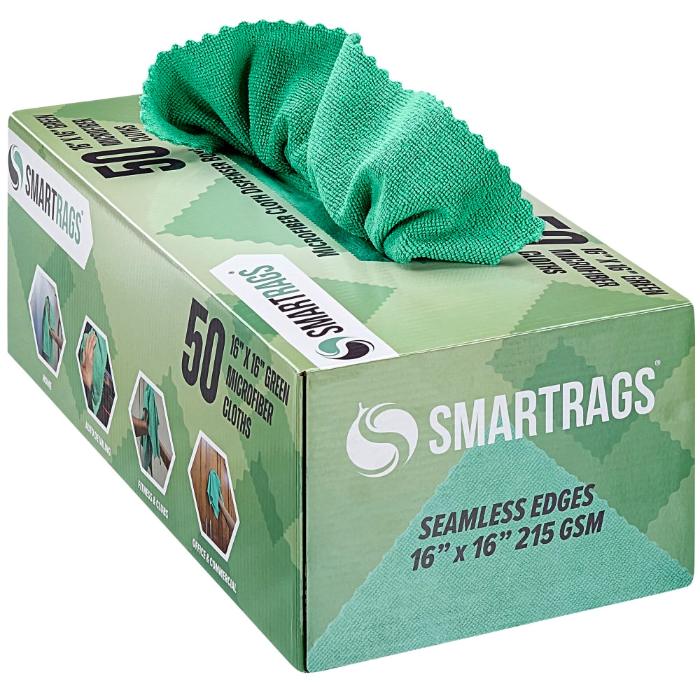 Hospeco SmartRags Disposable Microfiber Towels, 35 Gram, 215 GSM, 16in x 16in, Green, 50 Towels Per Box, Case Of 8 Boxes