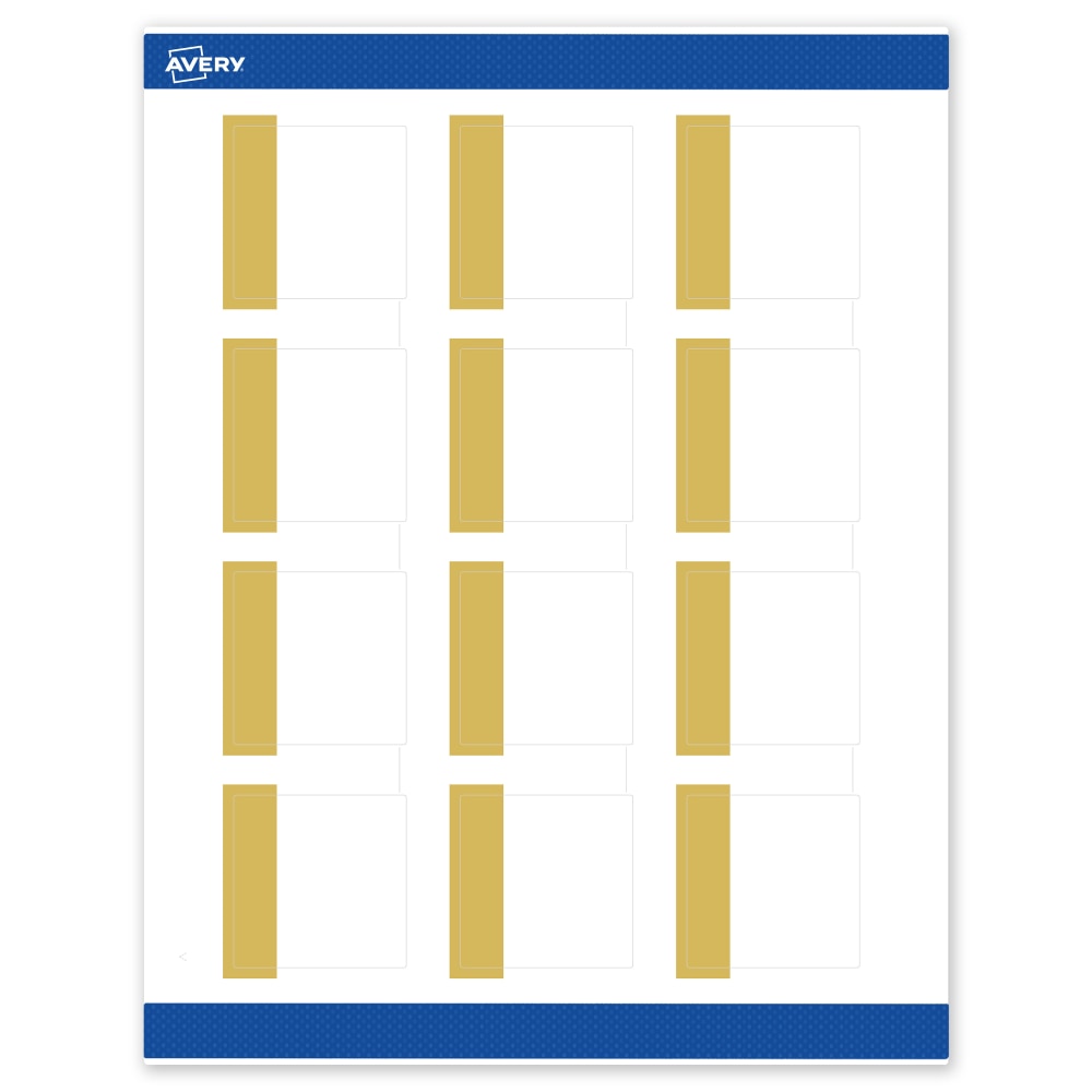 Avery Print-To-The-Edge Labels & Sure Feed, S00-DJP-PRWMP10, 2in x 2in, Matte White, Preprinted Dipped Gold Edge Design, Pack Of 120
