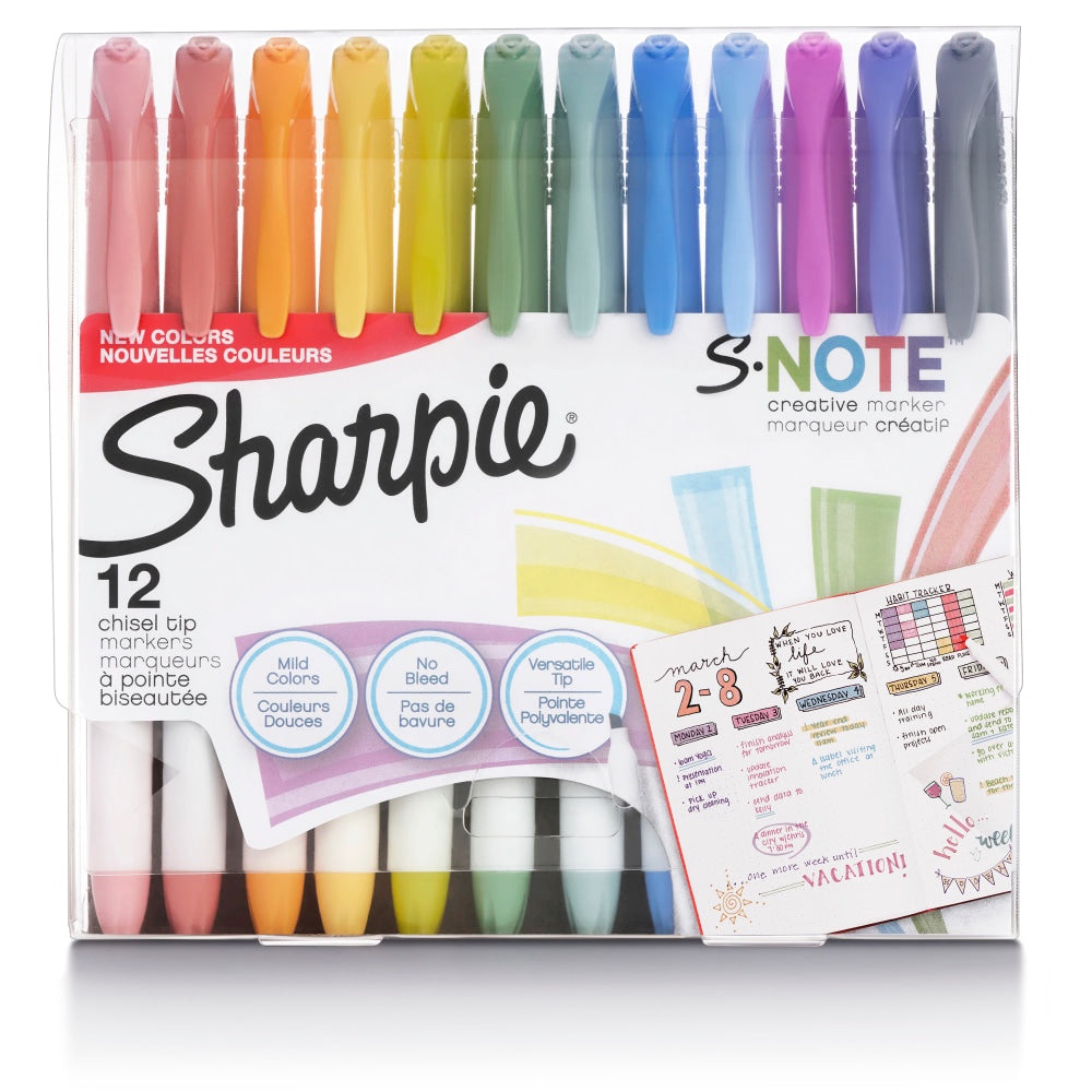 Sharpie S-Note Highlighters, Chisel Tip, Assorted Colors, Pack Of 12 Highlighters