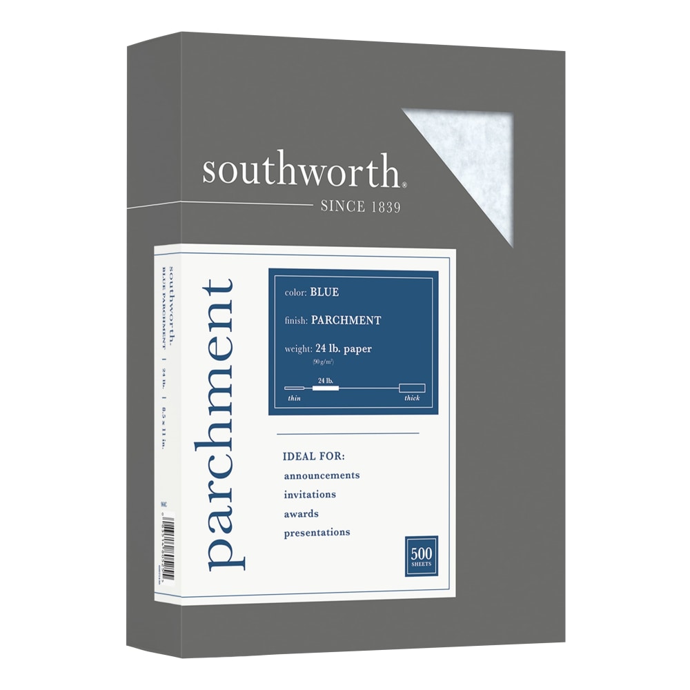 Southworth Parchment Specialty Paper, 8 1/2in x 11in, 24 Lb., Blue, Pack Of 500
