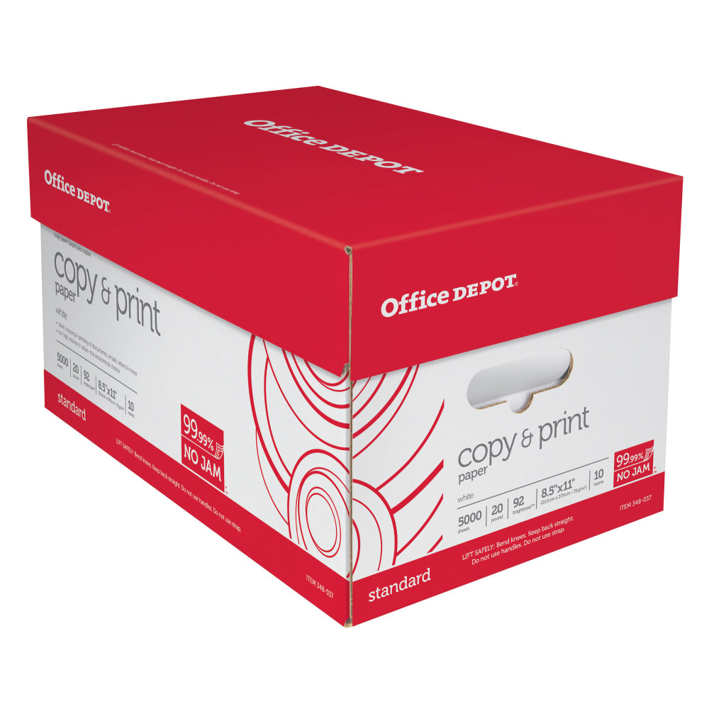 Office Depot Multi-Use Printer & Copy Paper, 10 Reams, White, Letter (8.5in x 11in), 5000 Sheets Per Case, 20 Lb, 92 Brightness