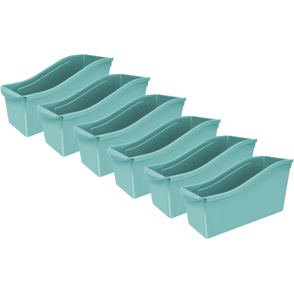 Storex Large Book Bins, 12inH x 5-1/4inW x 7inD, Teal, Pack Of 6 Bins