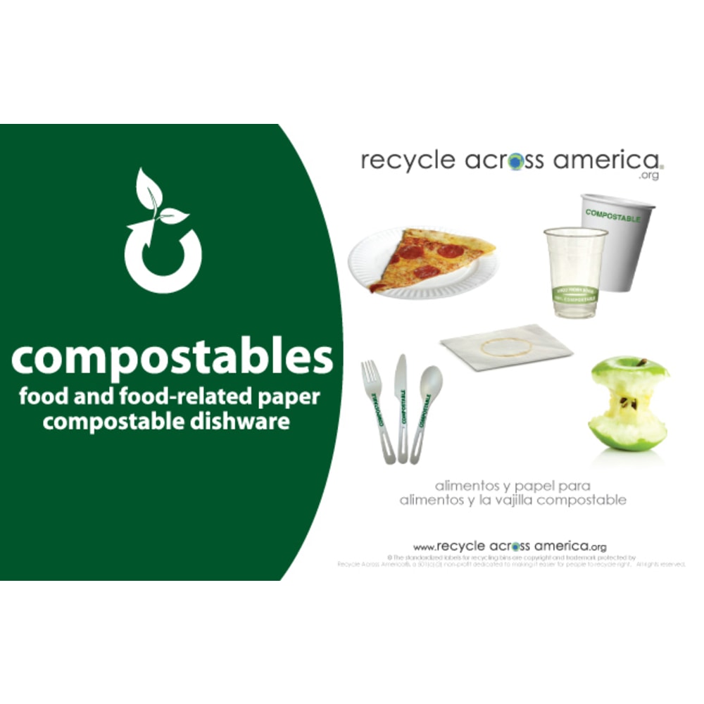 Recycle Across America Compostables Standardized Recycling Labels, COMPS-5585, 5 1/2in x 8 1/2in, Dark Green