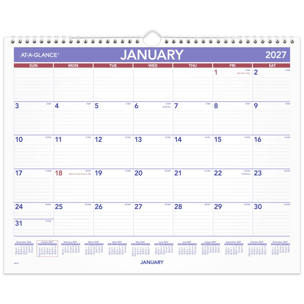 AT-A-GLANCE 2027 Monthly Wall Calendar, Medium, 15in x 12in