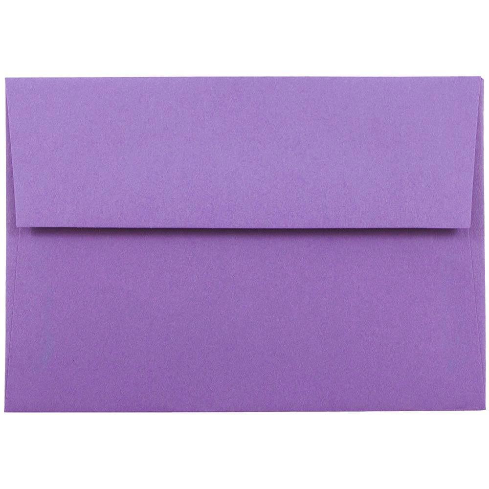 JAM Paper Booklet Envelopes, #4 Bar (A1), Gummed Seal, 30% Recycled, Violet Purple, Pack Of 25