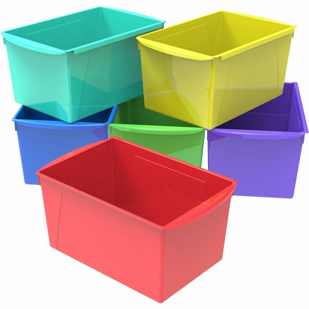Storex Double XL Wide Book Bins, Medium Size, 7in x 9 13/16in x 14 1/2in, Assorted Color, Carton Of 6