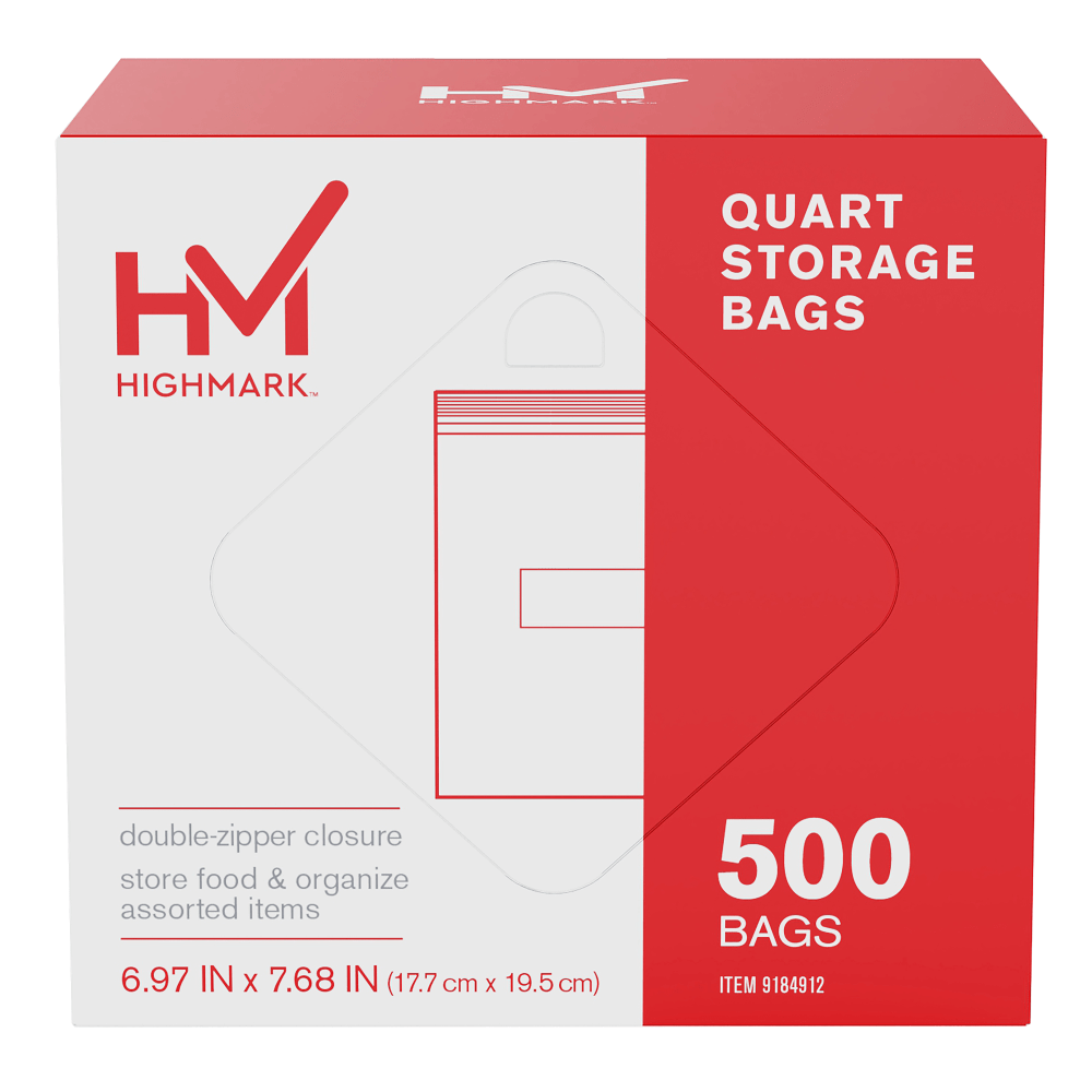 Highmark Plastic Storage Bags, Quart Size, Clear, Pack Of 500 Bags