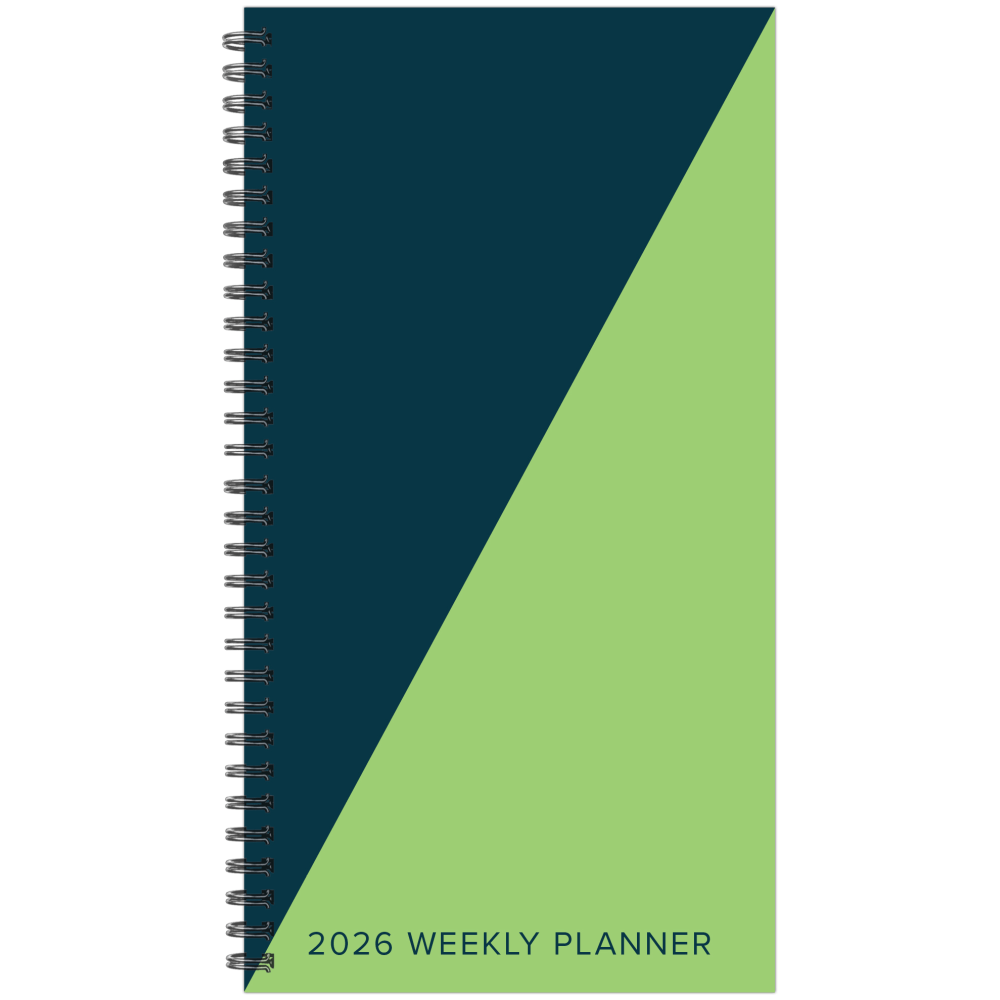 2026 Willow Creek Press Weekly/Monthly Spiral Pocket Planner, 3-1/2in x 6-1/2in, Navy Lime Duotone, January To December, 57711
