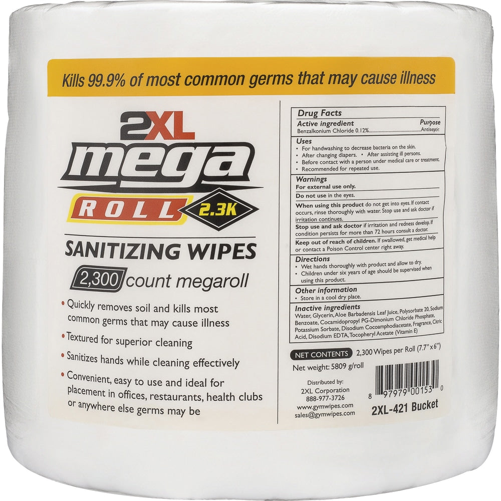 2XL Mega Roll Sanitizing Wipes, Unscented, 6in x 7-3/4in, 2300 Count, Total Qty 1