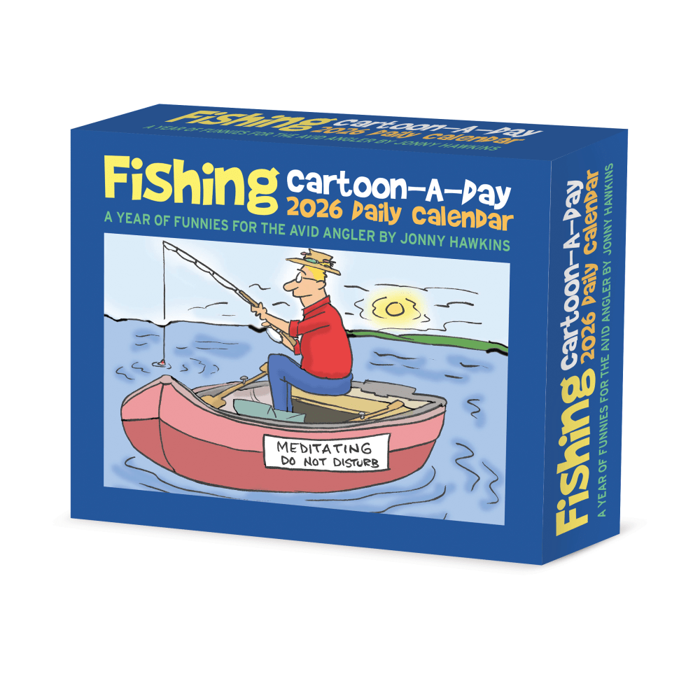 2026 Willow Creek Press Page-A-Day Daily Desk Calendar, 6-1/4in x 5-1/2in, Fishing Cartoon-A-Day by Jonny Hawkins, January To December, 54161