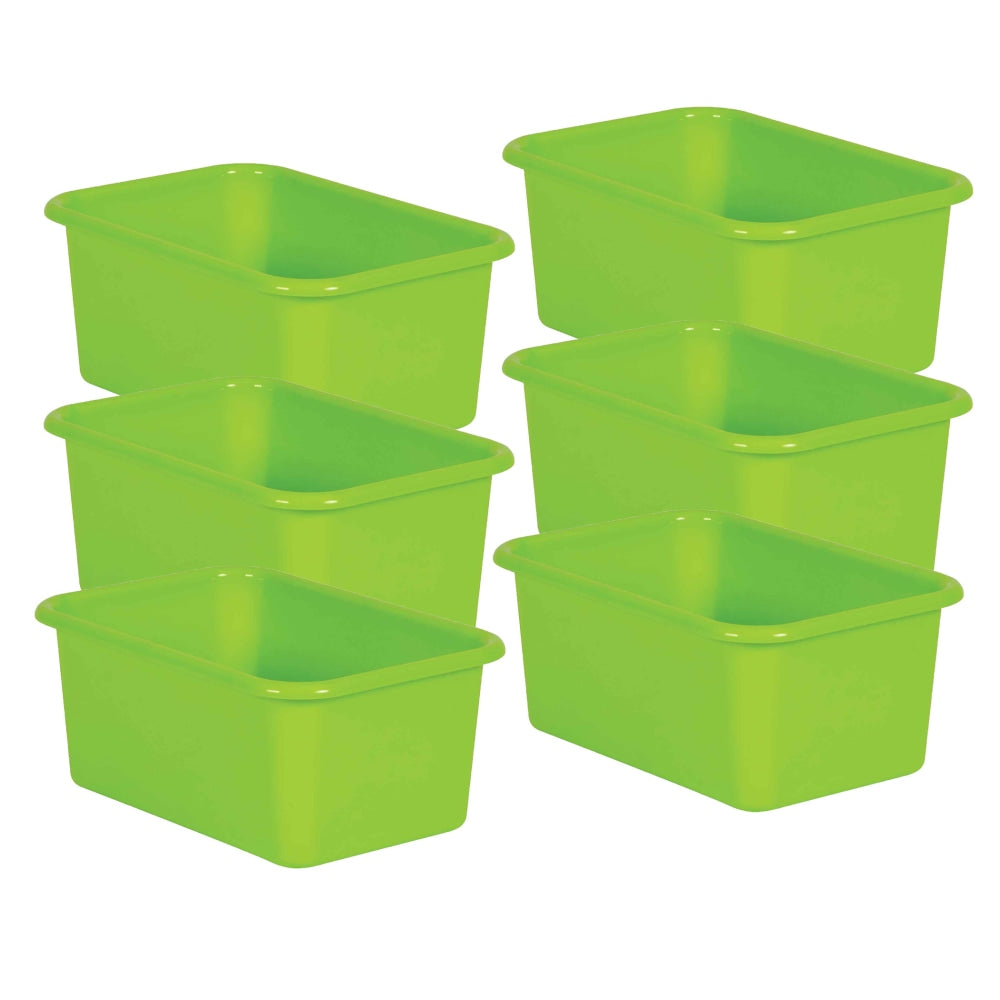 Teacher Created Resources Small Plastic Storage Bins, 5inH x 11-3/8inW x 7-3/4inD, Lime, Pack Of 6