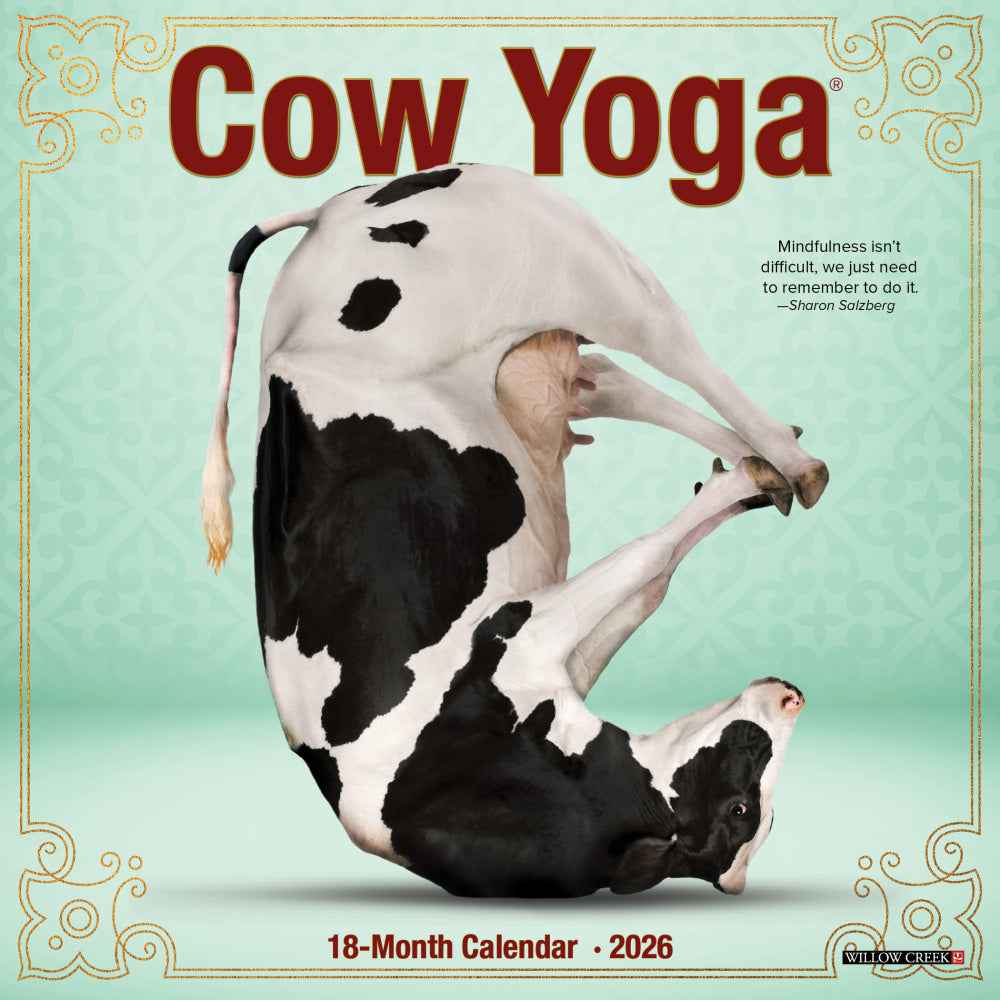 2026 Willow Creek Press Monthly Mini Wall Calendar, 7in x 7in, Cow Yoga, January To December, 53522